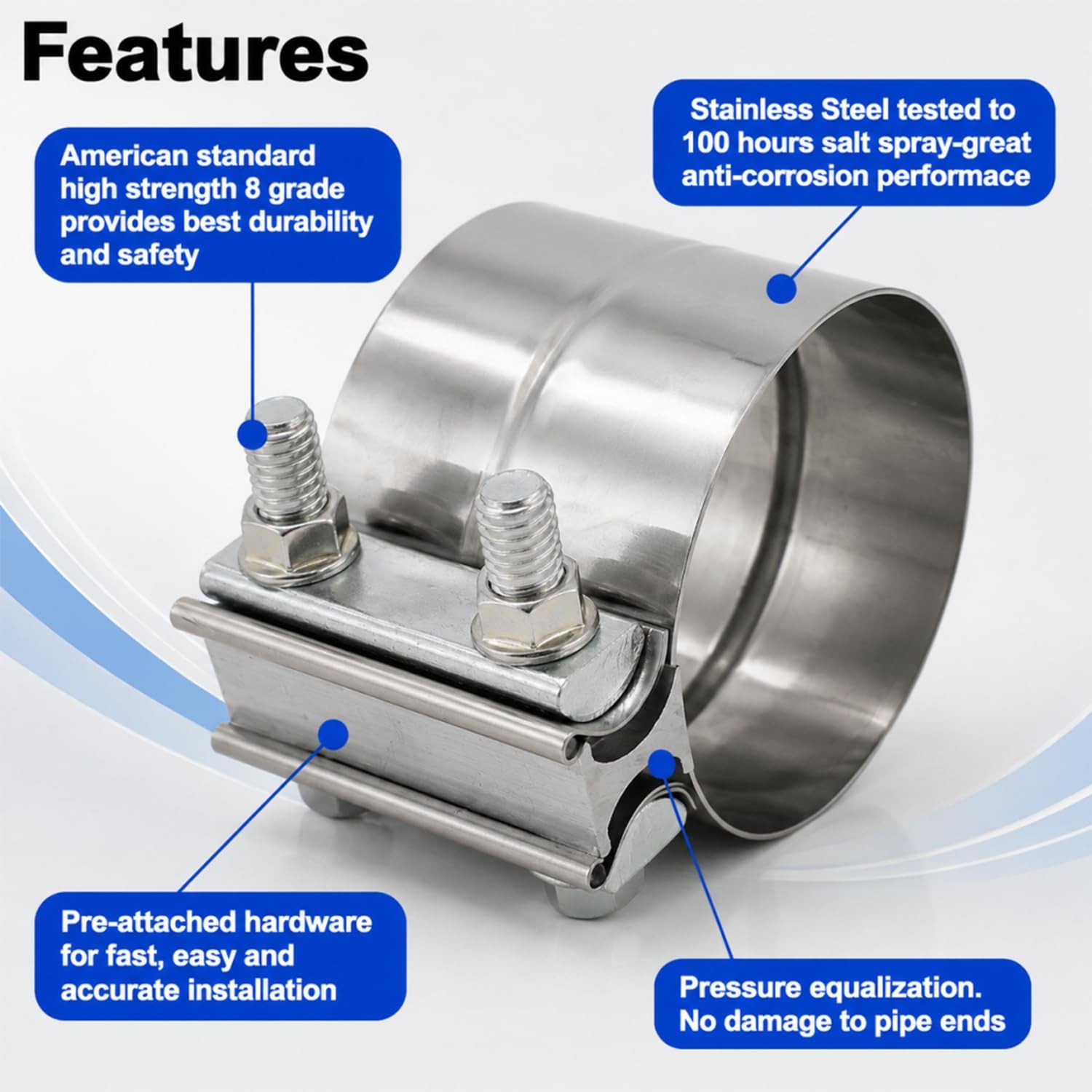 Elifecenter 3.5″ Exhaust Band Clamps, 3-1/2 inch Stainless Lap Joint Clamp | …