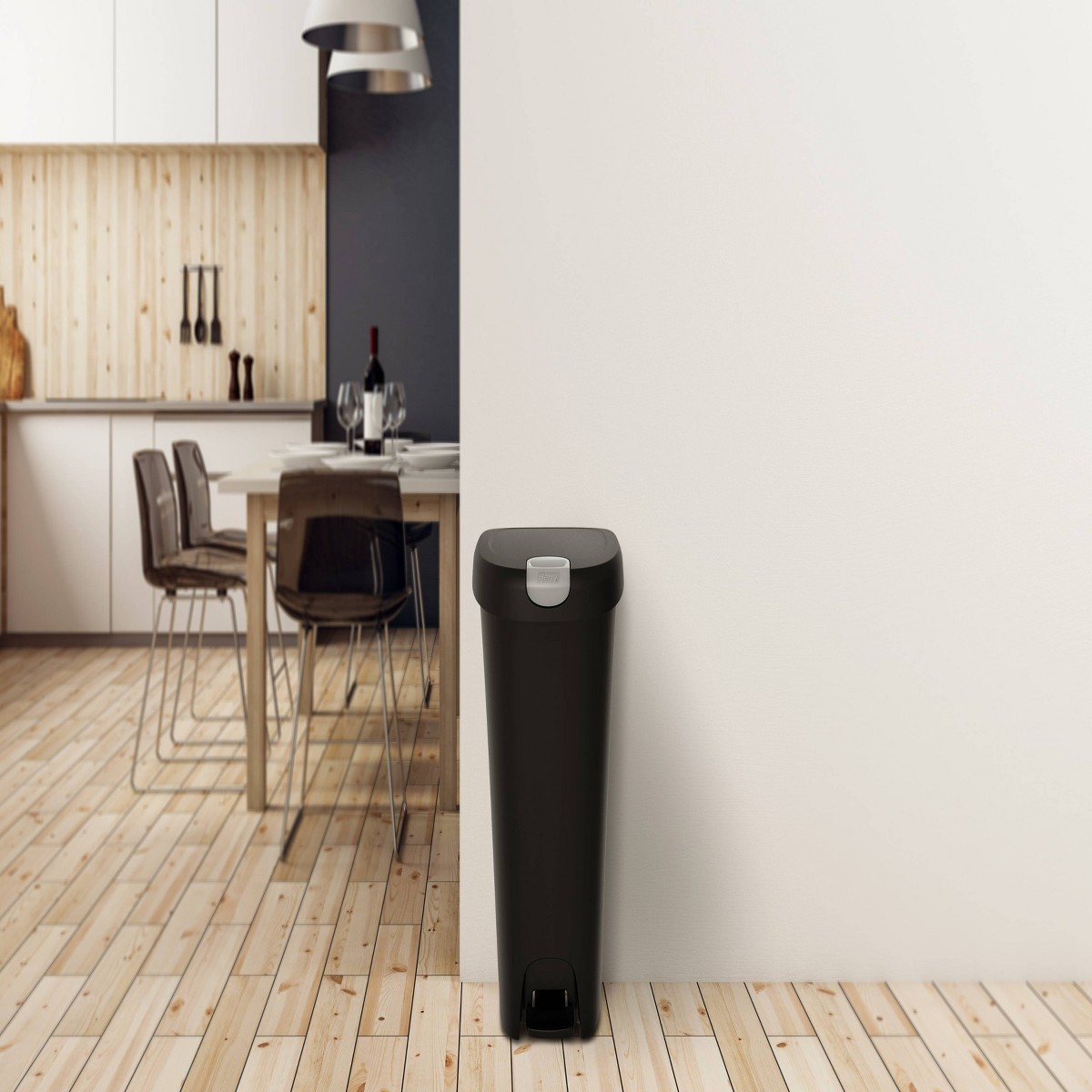 Black 12.3 Gal Slim Kitchen Trash Can – Locking Lid,Pedal-Operated,Removable Top