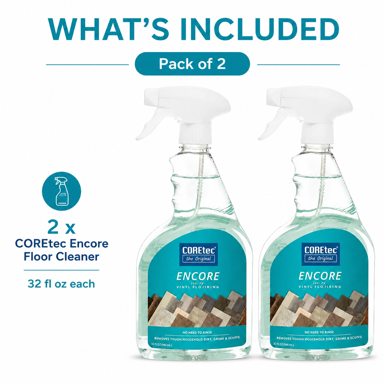 COREtec Encore Floor Cleaner 2 Pack 32 oz Luxury Vinyl No Rinse Spray