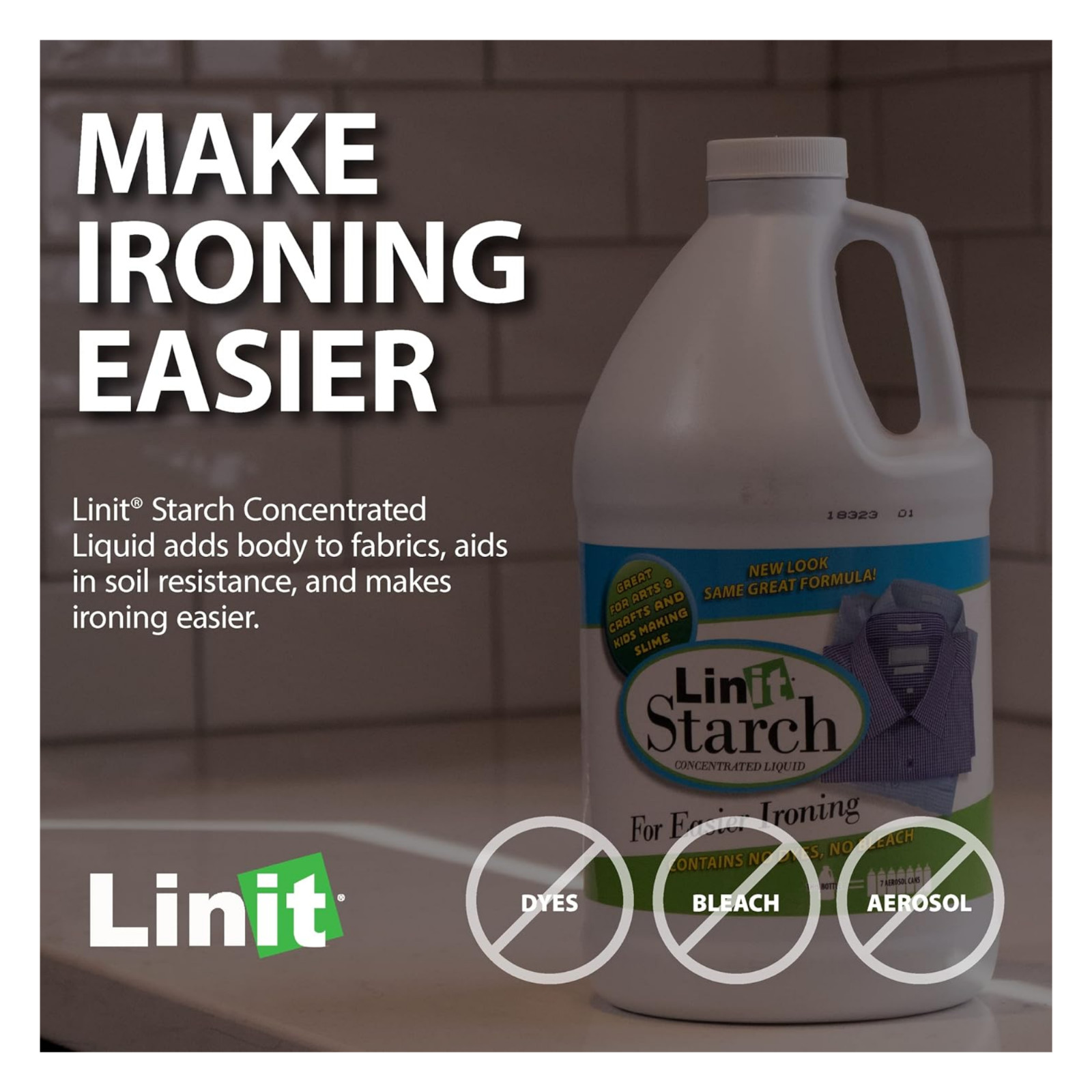 Linit Starch No Dyes No Bleach Concentrated Liquid For Easier Ironing, 64 Fl Oz