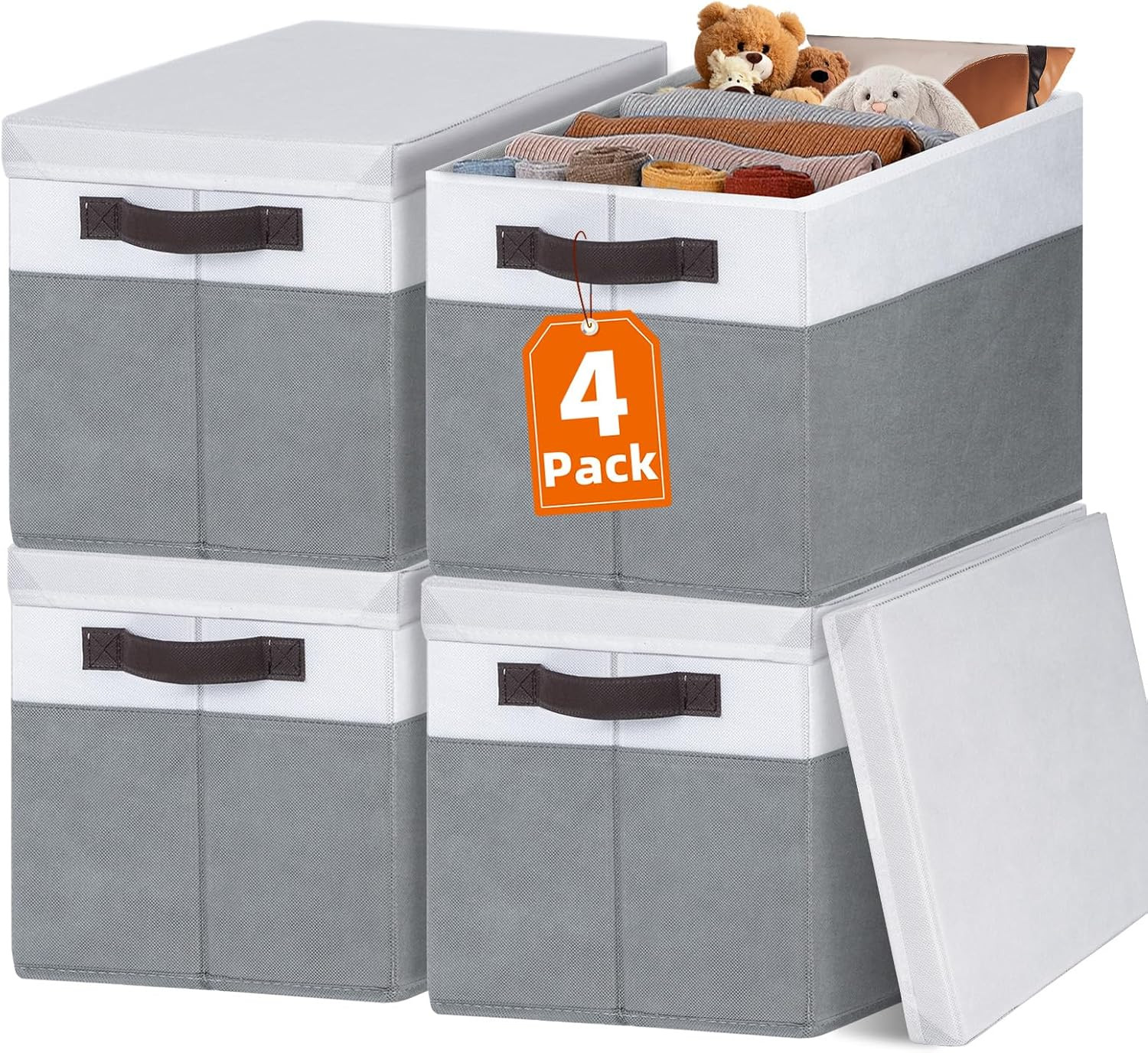 Large Closet Storage Baskets Bins with Lids 4 Pack, Storage Baskets for Organizi