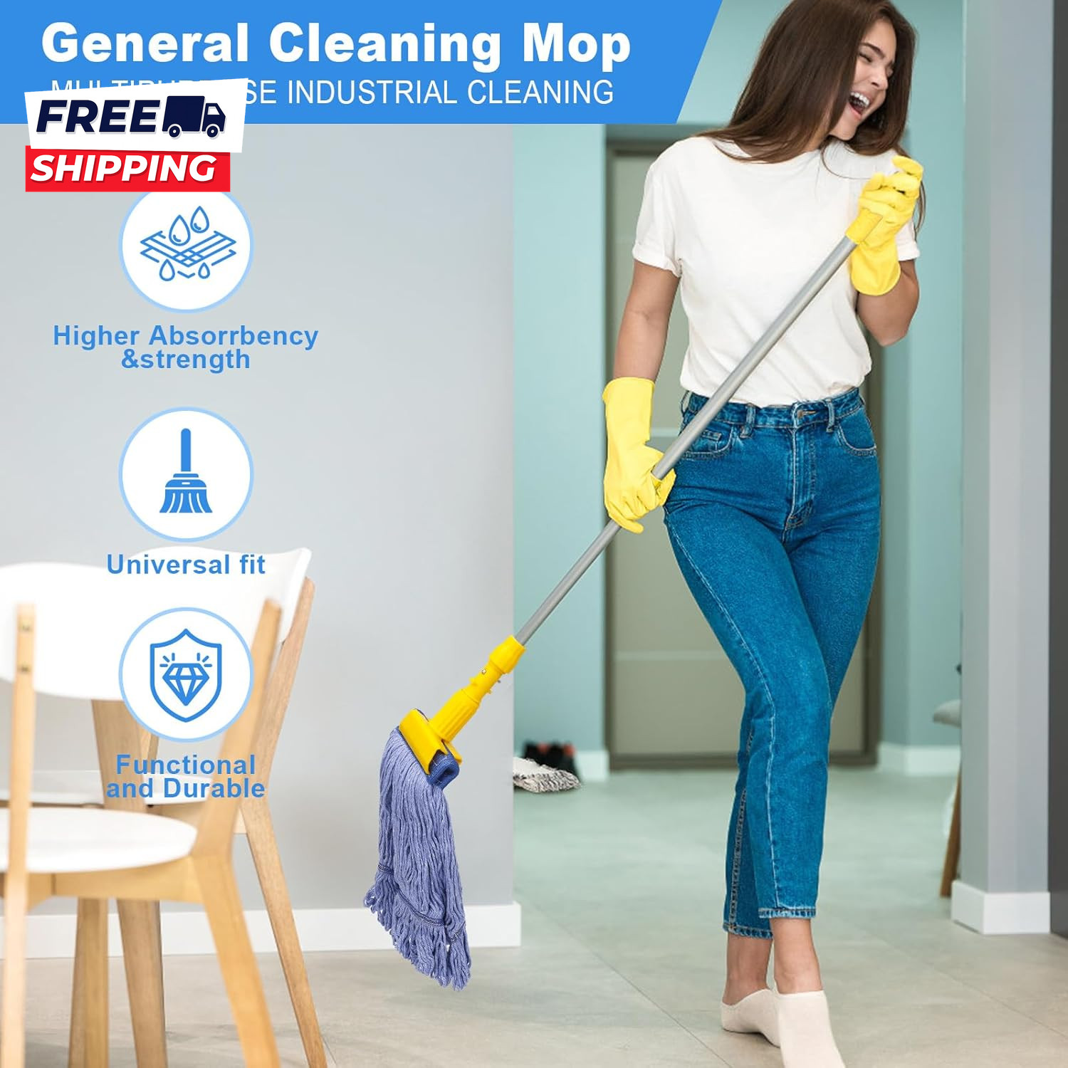 2 Pack Mop Head Replacement Cleaning Heavy Duty Mop Head Commercial Replacement
