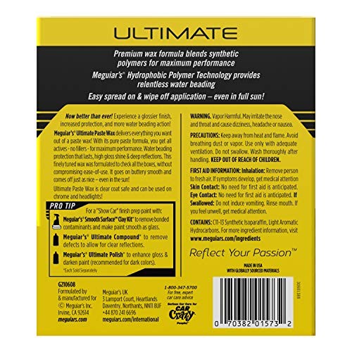 Meguiars Ultimate Paste Wax 8Oz Improved Formula Long Lasting Protection Shine