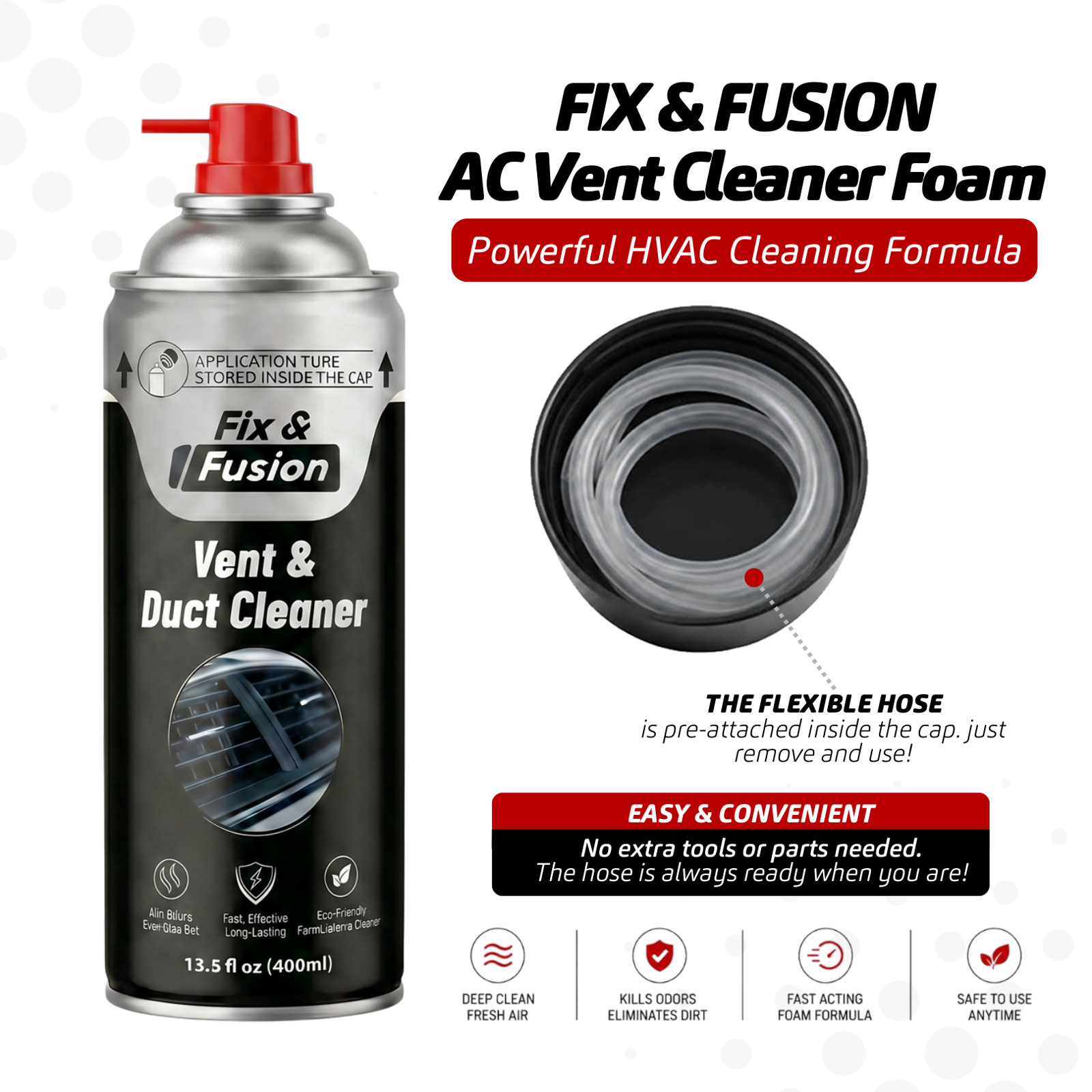 Air Conditioner Cleaner Foam AC Evaporator Vent Duct Odor Remover No-Rinse 13.5