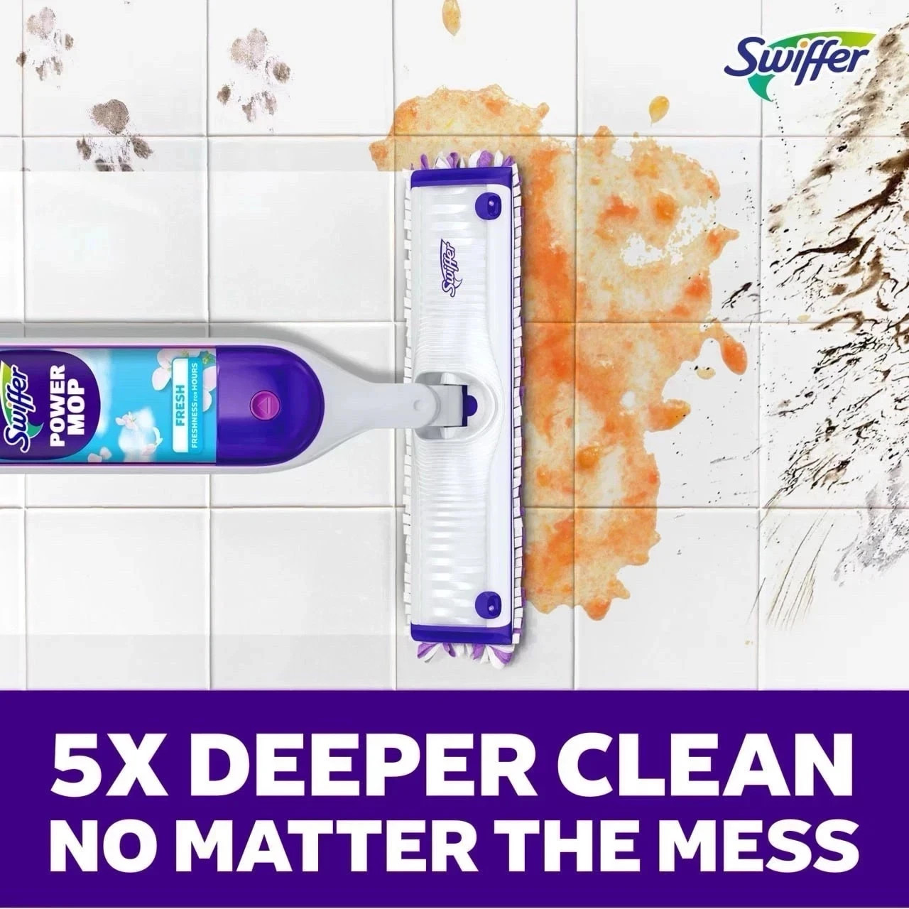 Swiffer Power Mop Kit with Refill, Unscented, 1 Handle + 1 solution & 2 Pads