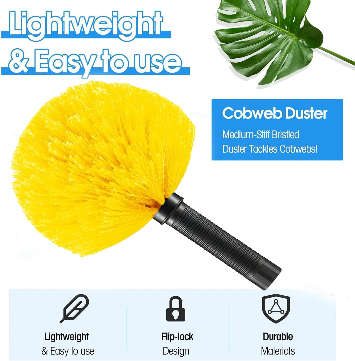 Cobweb Duster Brush Head, Spider Web Cleaning Tool, Indoor & Outdoor Use, Fits 3