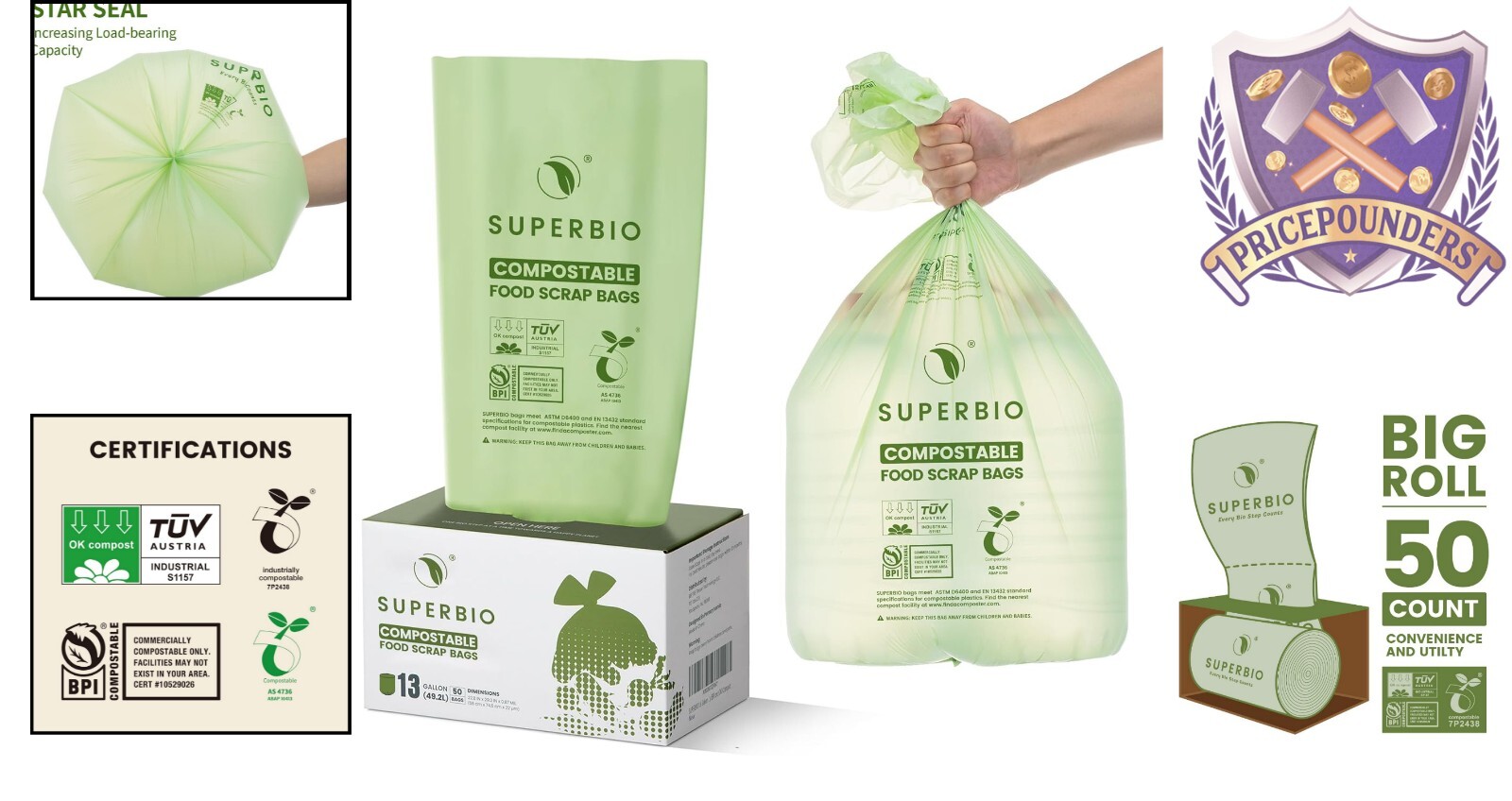 Durable 13 Gallon Compostable Kitchen Bags – 50 Pack for Sustainable Living