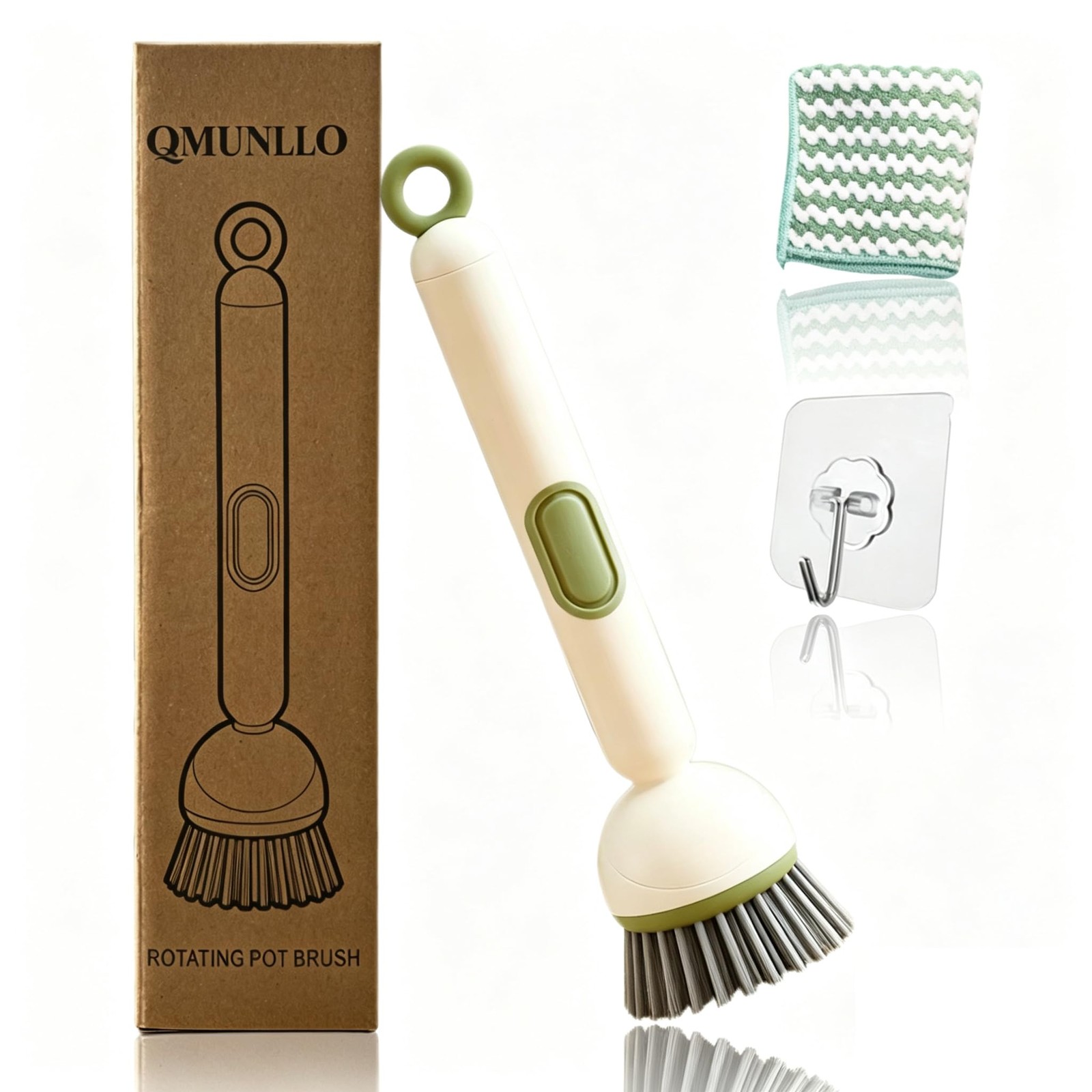 QMUNLLO Rotating Dish Brush with Soap Dispenser Set, Green