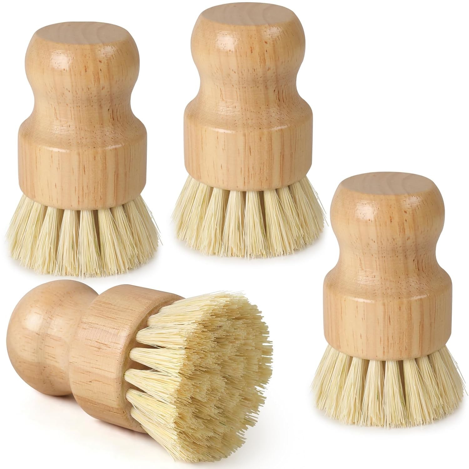 Bamboo Dish Brush, Natural Scrub Brush, 4 Pack Set | Wooden Dish Scrubber | Eco-