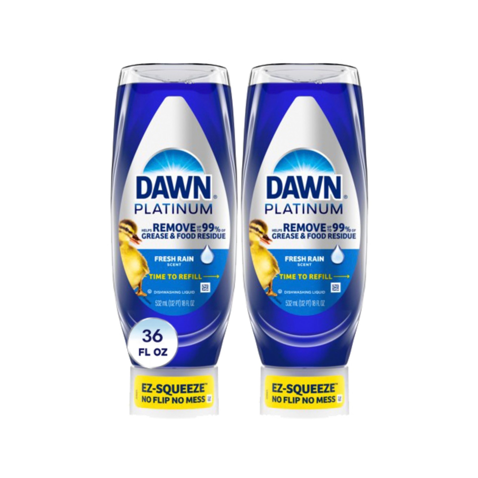 Dawn Platinum EZ Squeeze Dish Soap Dishwashing Liquid Fresh Rain 2x18oz Bundle