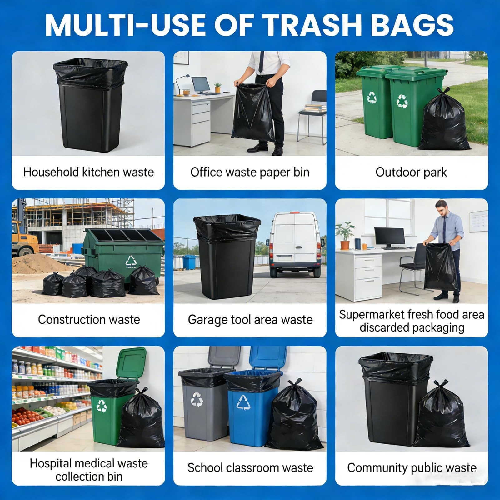 55 Gallon Trash Bag, 66 Count Garbage Trash Bags, 2.0 Mil Heavy Duty 40 x 47″…