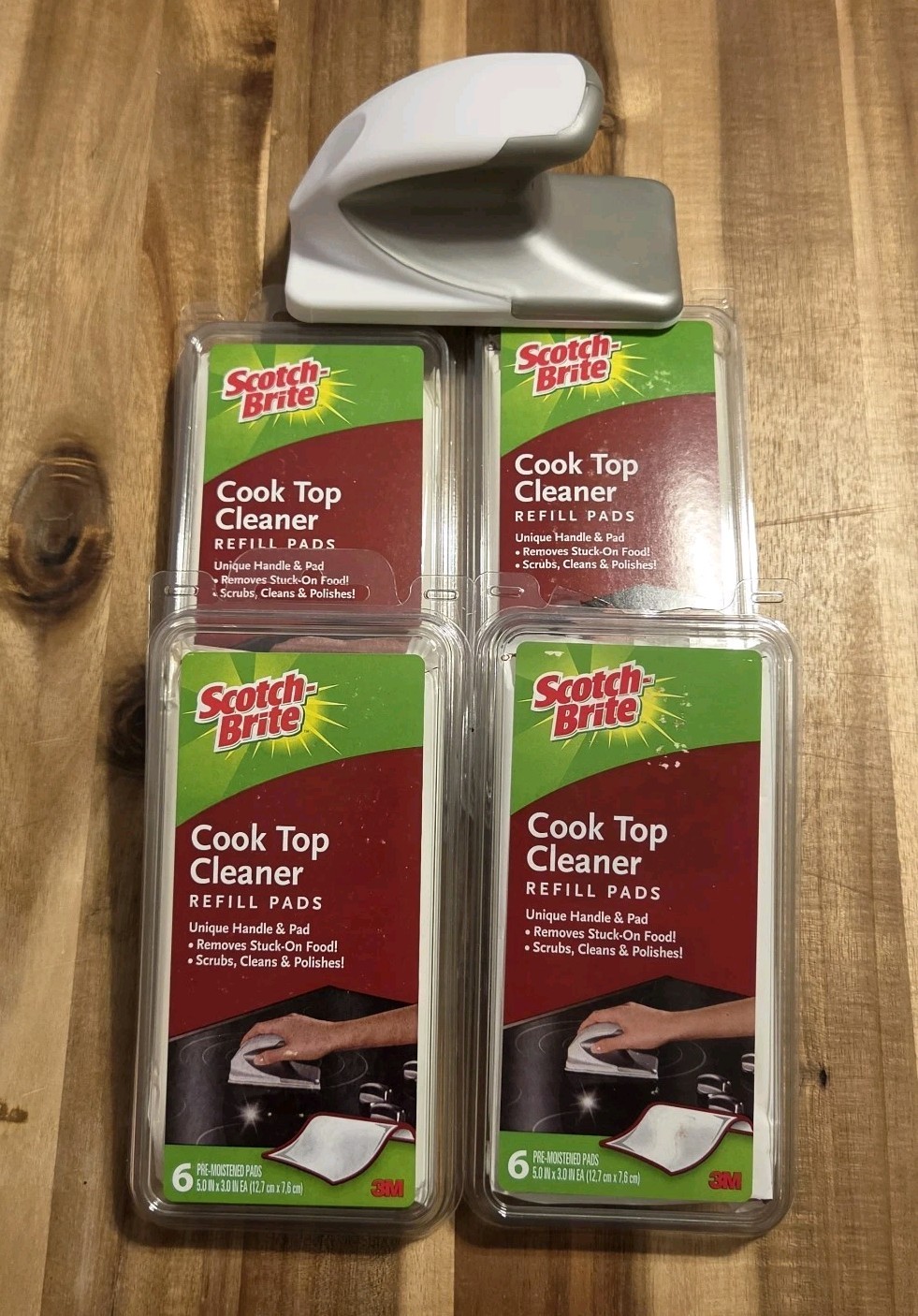 (4) Scotch-Brite Cook Top Cleaner Handle & Refill Pads Scrubs Shines 2007 HTF