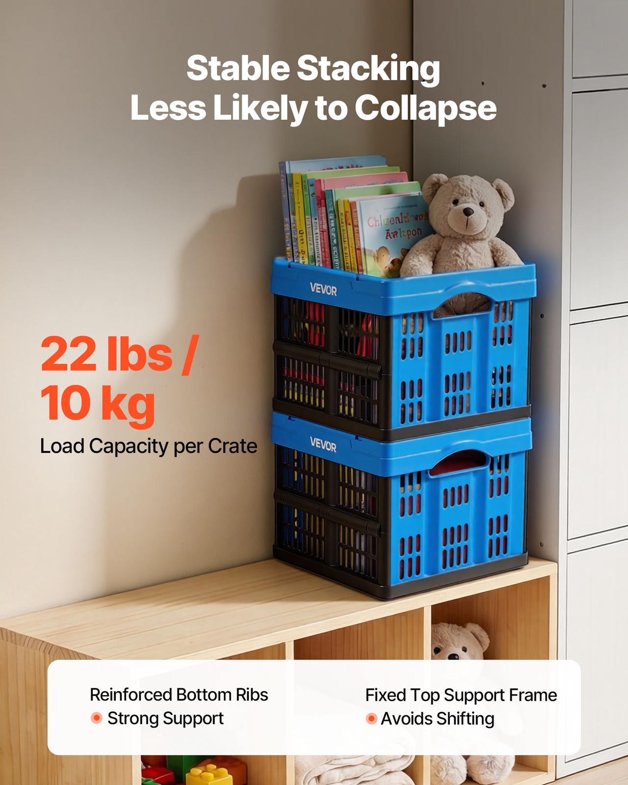 VEVOR Plastic Collapsible Storage Bins 25L 3 Packs Stackable Fold Storage Crates