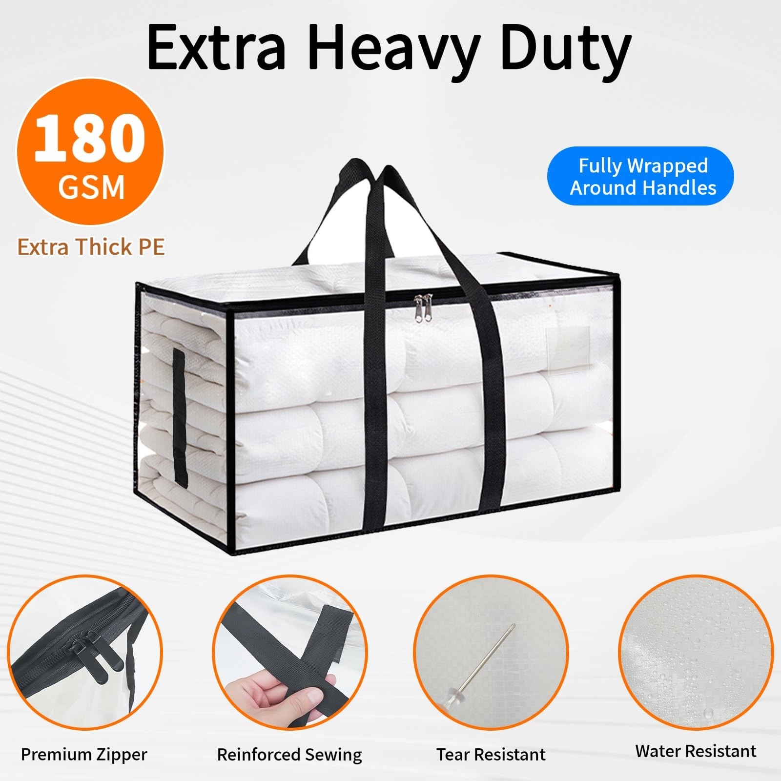 6-Pack Extra Large Heavy Duty Moving Bags, Clear Storage Bins with Tags,
