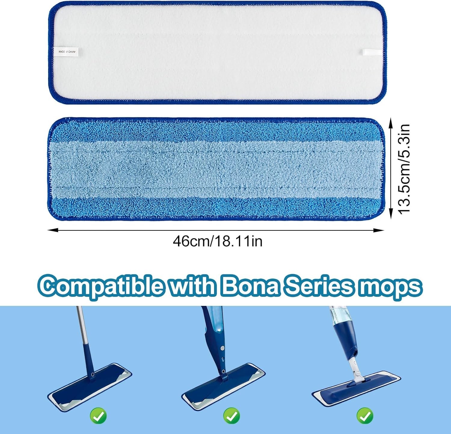 Microfiber Mop Replacement Pads, 18 Inch, 3 Pack for Cleaning