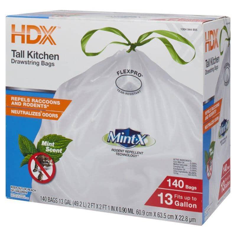 13 Gal. White Rodent Repellent Tall Kitchen Trash Bags (140-Count)