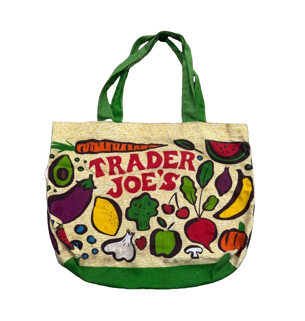 Trader Joe’s Cotton Reusable Tote Bag Medium 18x13in All-Over Produce Print