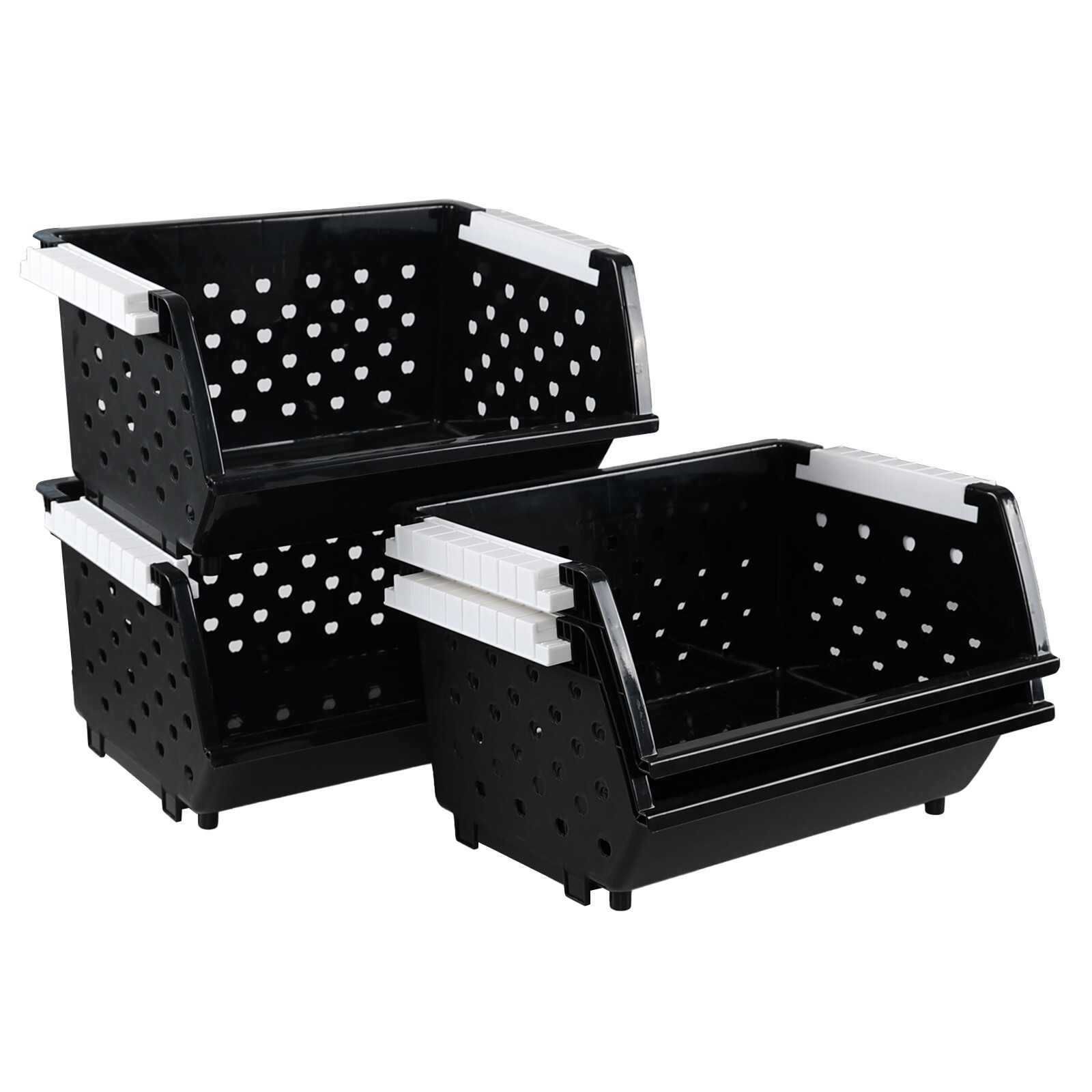 4 Packs Stackable Storage Basket Bin, Plastic Kitchen Storage Baskets, Black