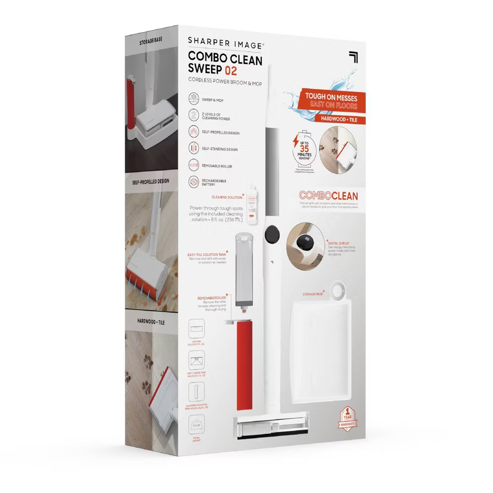 Sharper Image Combo Clean Sweep 02, Cordless Power Broom & Mop White