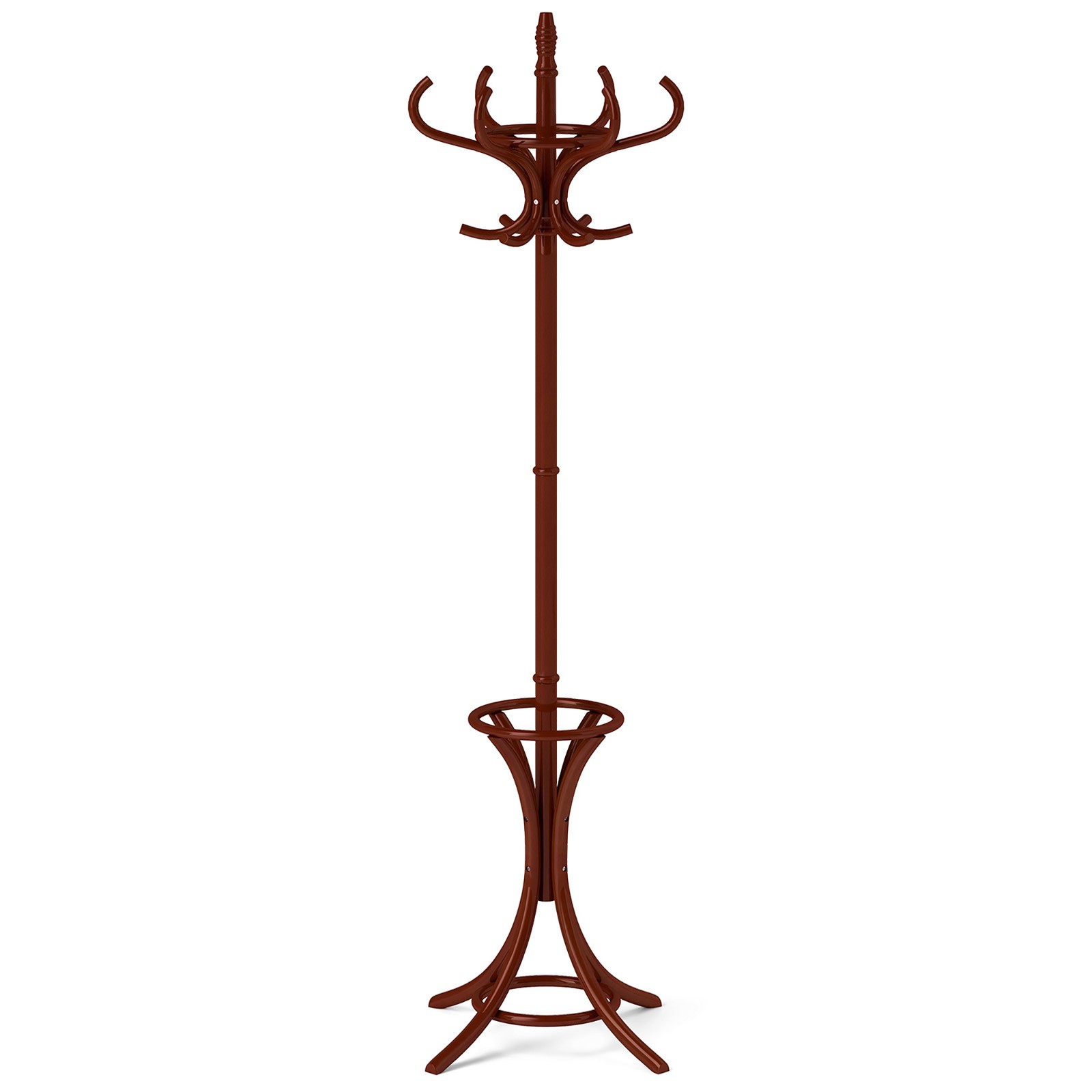 Wood Standing Hat Coat Rack Jacket Bag Hanger Tree 12 Hooks Reddish Brown w/