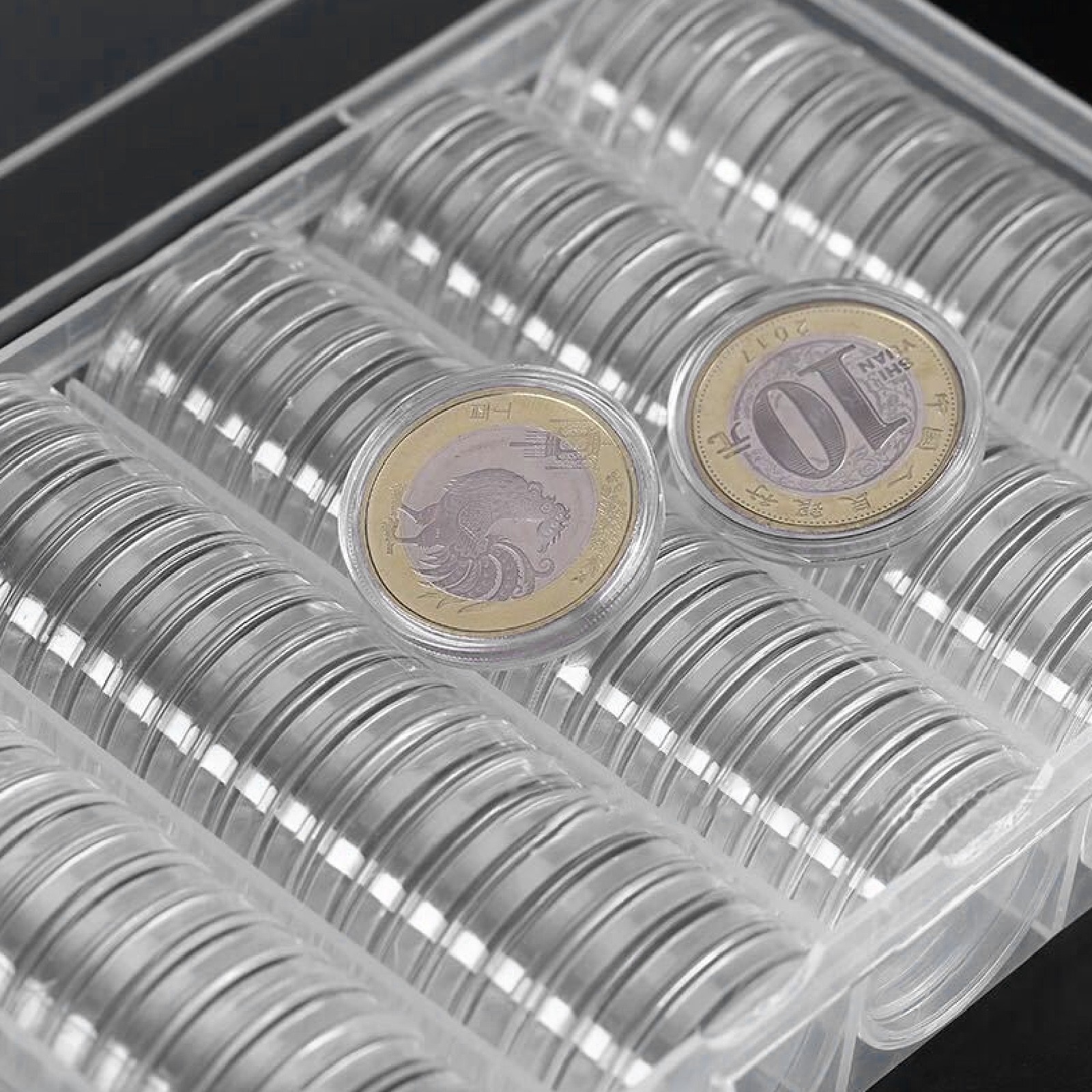 100Pcs 30mm Coin Capsule Container Storage Box Holder Case Clear Round Plastic