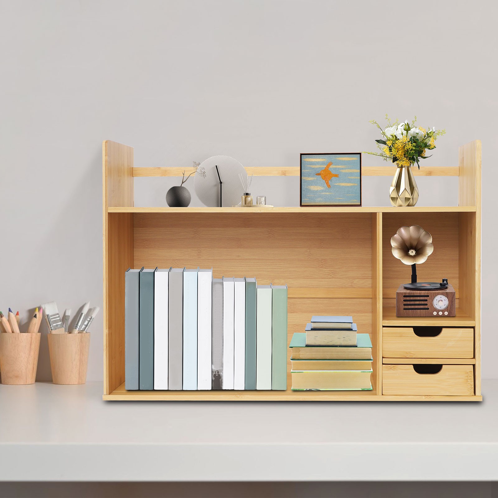 Small Desktop Bookshelf for Students Minimalist Office Desk Bookshelf 68*46cm US