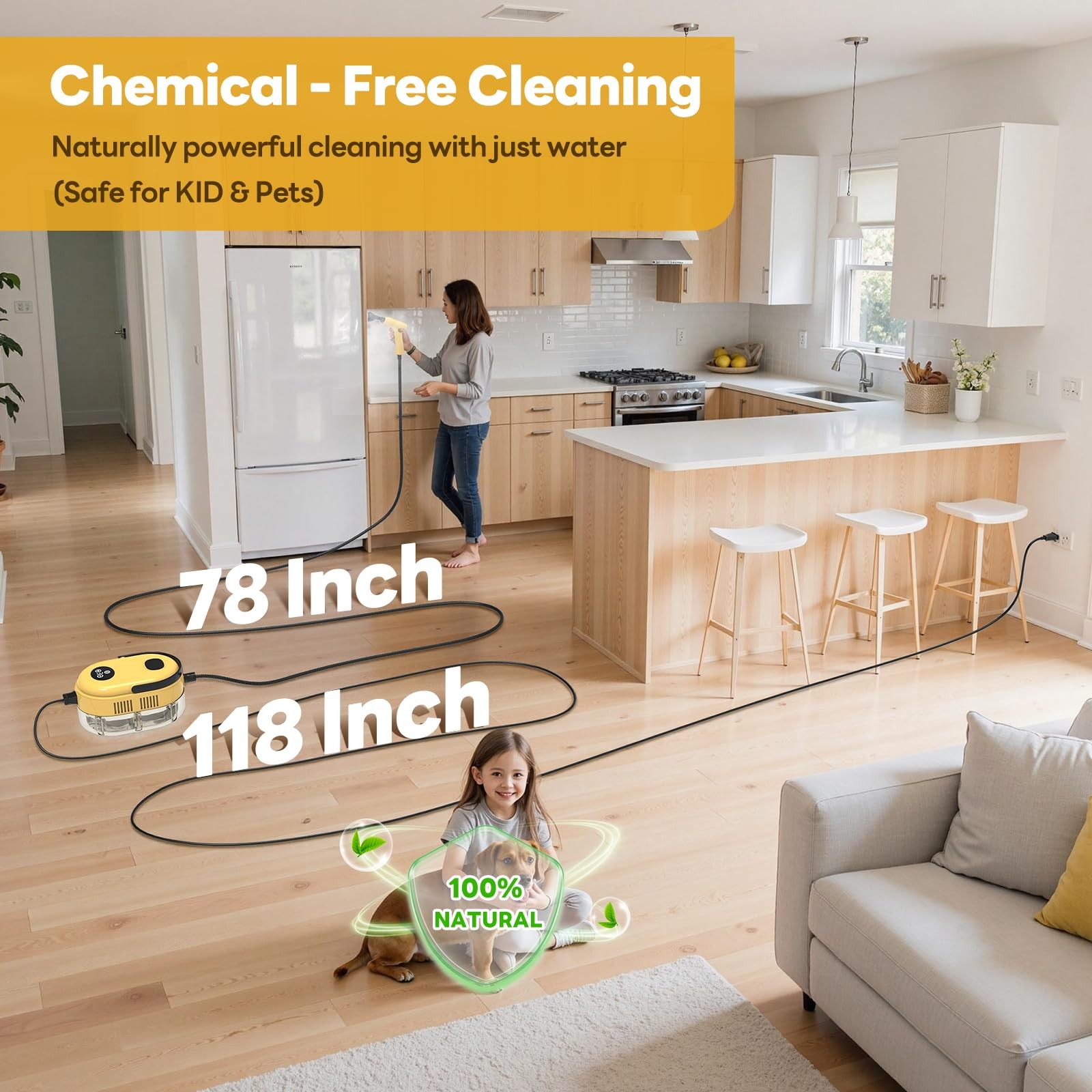 Fast Heating Handheld Steam Cleaner – 15-in-1 High Pressure for Home & Car
