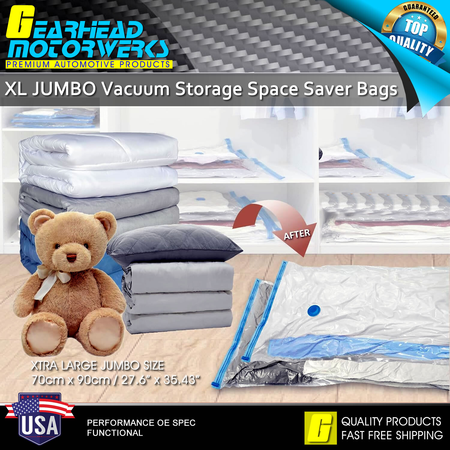 Jumbo Vacuum Storage Bags XL Comforters Bedding Clothes Space Saver w/ Hand Pump