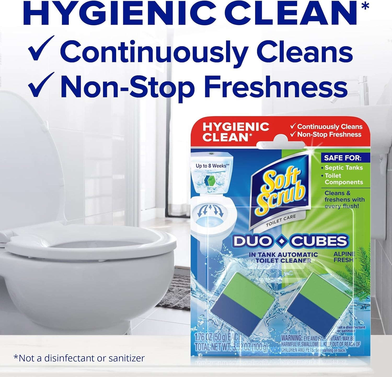 Soft Scrub in-Tank Toilet Cleaner Duo-Cubes, Alpine Fresh, 4Count