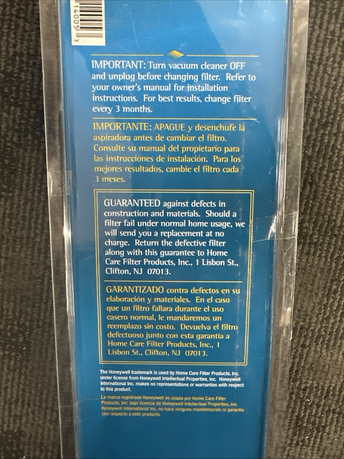 Honeywell Eureka HF-5 Vacuum Filter Uprights-Series 5700-5800 H14005