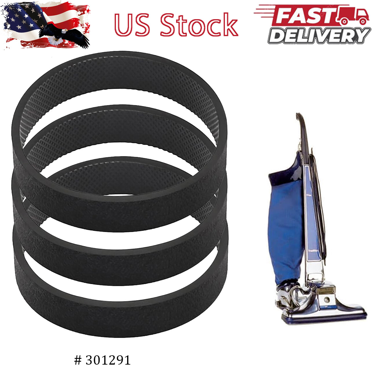 3PK for Kirby Vacuum Knurled Brush Roll Belts # 301291 Fit all Kirby models