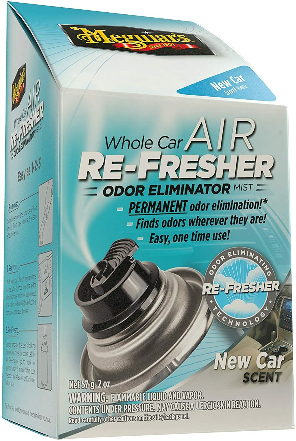 Meguiar’s Whole Car Air Re-Fresher Odor Eliminator Mist, New Car Scent, 2 fl oz.