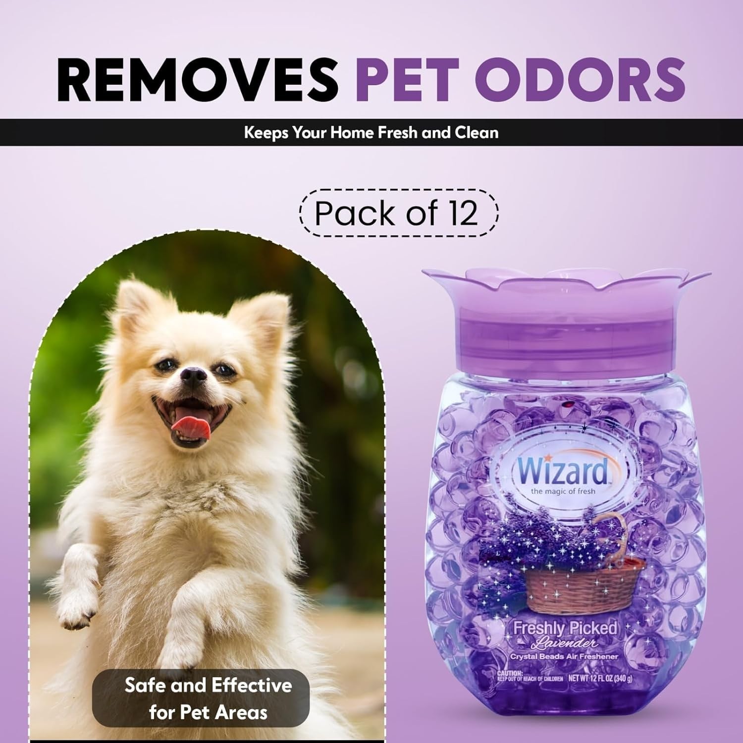 12 WIZARD Odor Eliminator Gel Beads 12oz – Air Freshener for Bathroom & Car