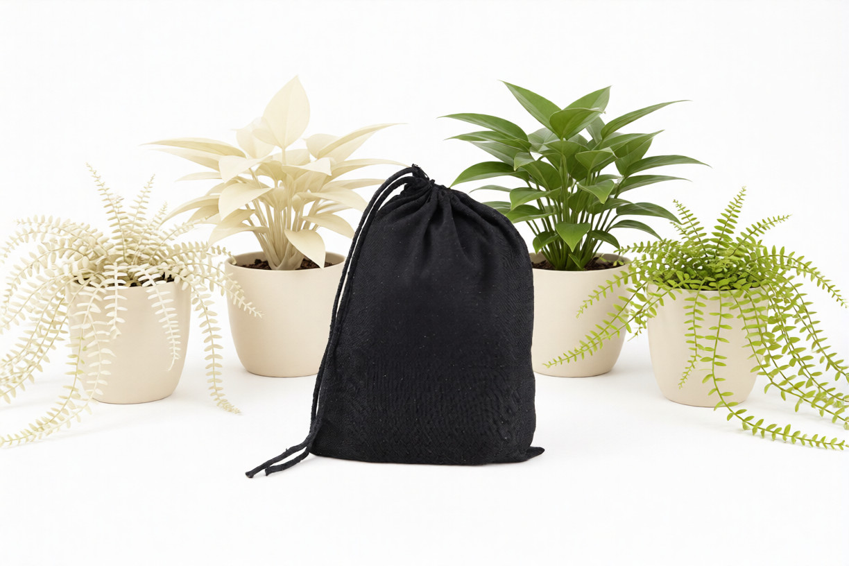 CharkaBags – 5 x 7 Inches Black Single Drawstring Reusable Washable Muslin Bags