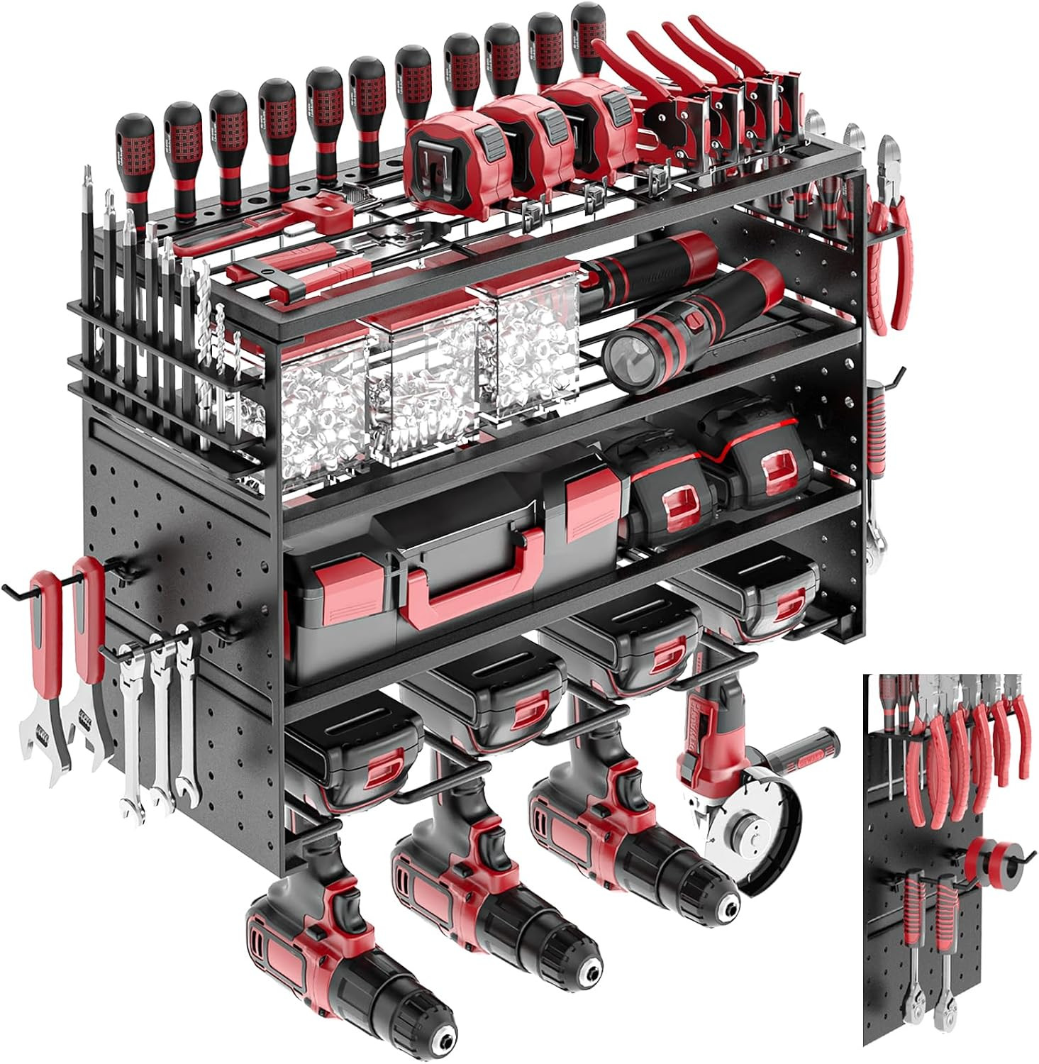 Power Tool Organizer Wall Mount, Cordless Drill Hanger Storage Rack 8 Drill Hold