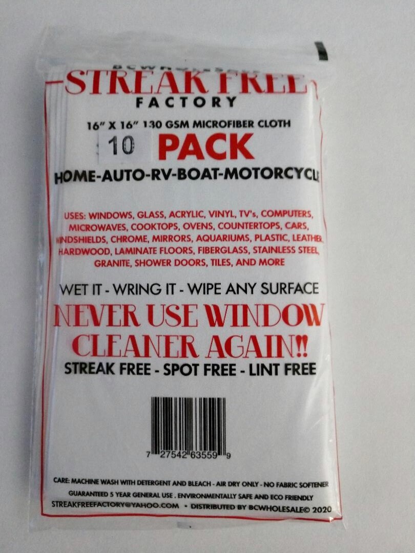 Original Streak Free Factory Microfiber Cloth 10 Pack – 16 x 16 ” – 130 gsm