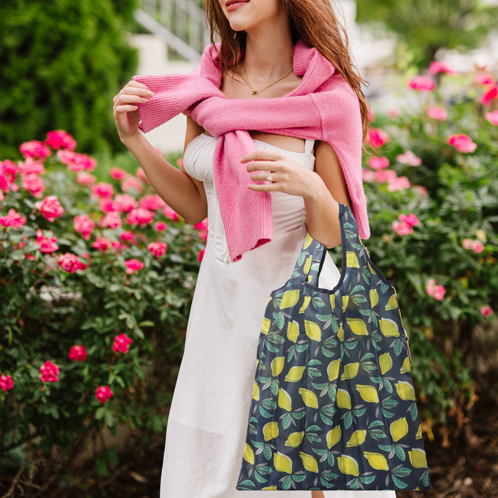 10PCS Large Reusable Grocery Bags Foldable Shopping Tote Bag Washable w/ Handle