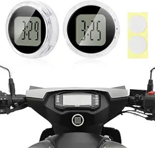2 PCS Mini Motorcycle Clocks, Waterproof Stick-On 1.1″ Diameter D Color: Black