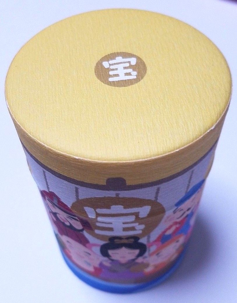 Japan Cylindrical Tea Can Seven Lucky Gods Empty Diameter 6.5cm X Height 10.5cm