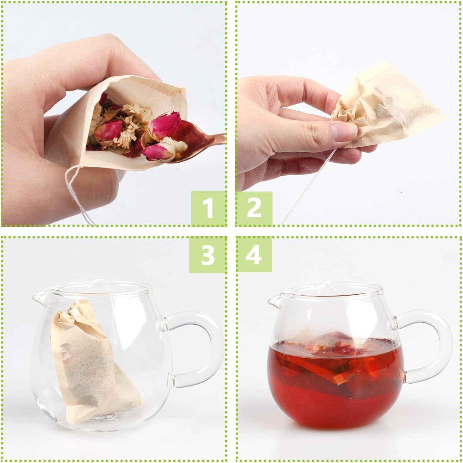 100Pcs Disposable Tea Bags for 3.54″ x 2.75″ 100pcs Wood Pulp Paper, Brown