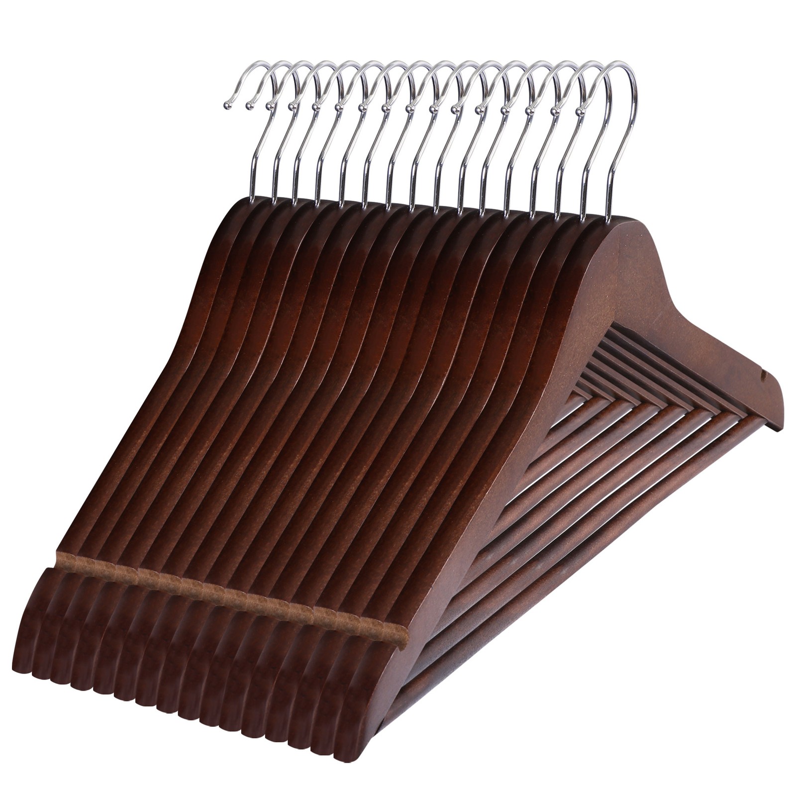 Premium Wooden Hangers 50 Pack Non-Slip Coat Clothes Hangers w/Swivel Hook Brown