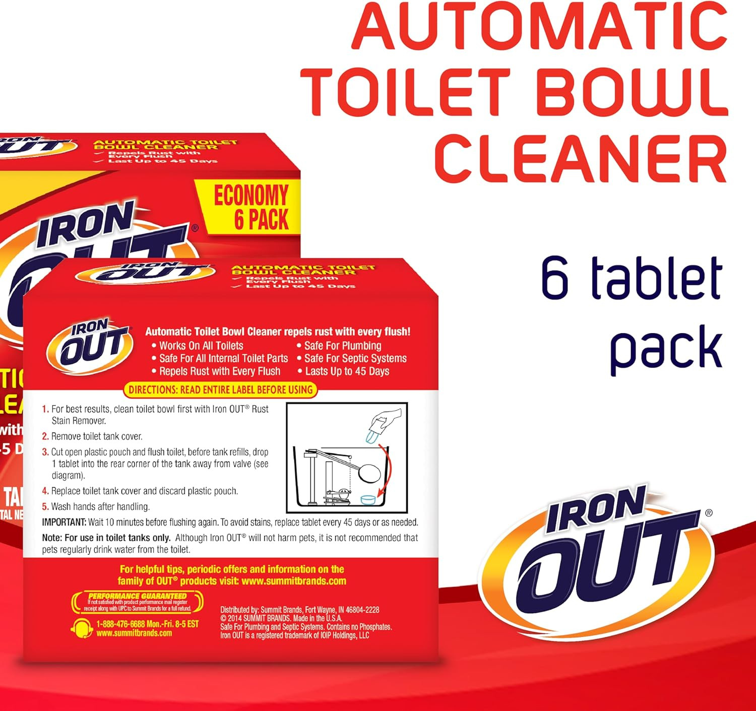 Iron Out Automatic Toilet Bowl Cleaner Tablets 6 Count Prevent Rust Stains
