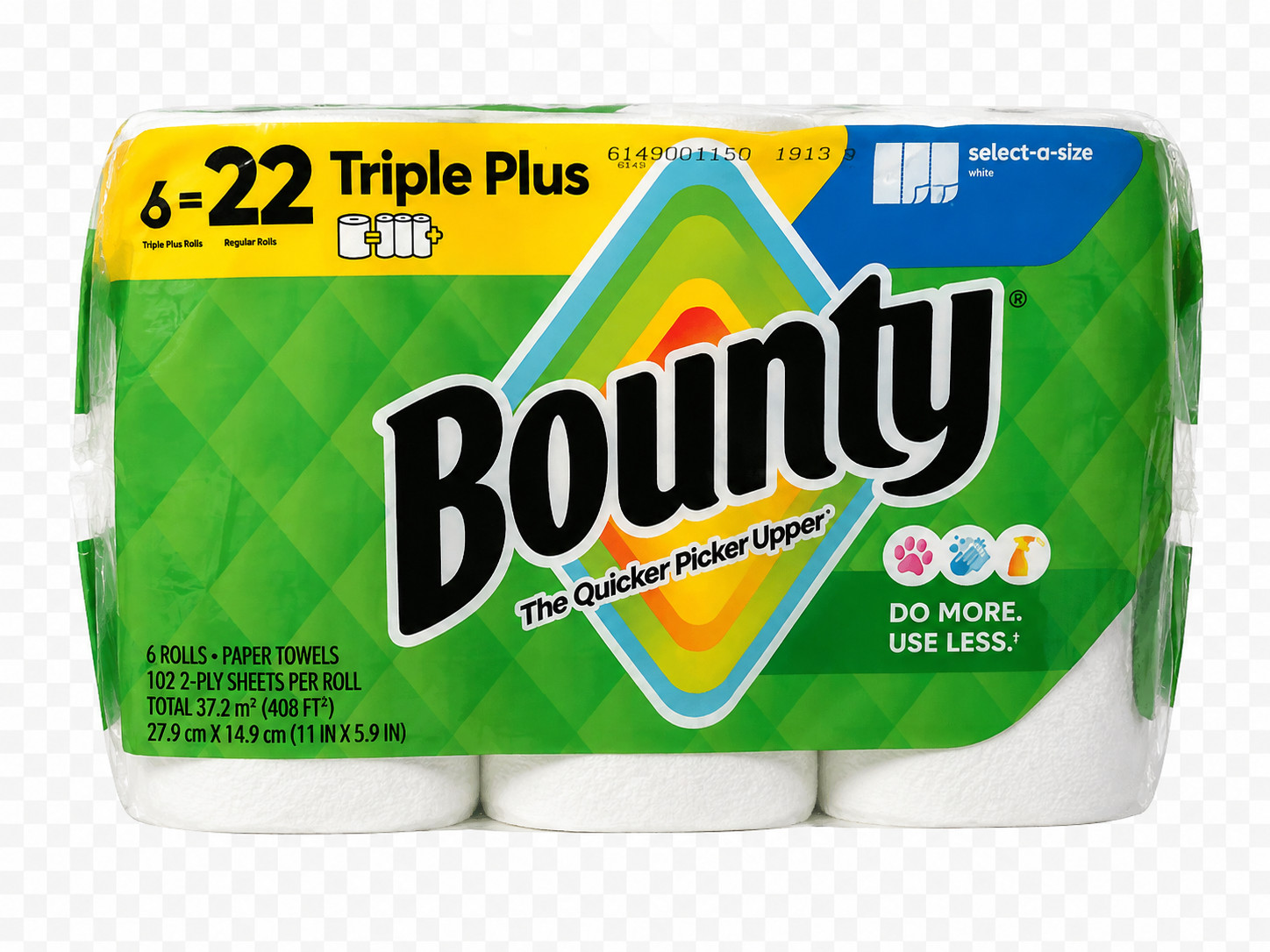 Bounty Select-A-Size White Paper Towels 6=22 Triple Plus Rolls 102ct
