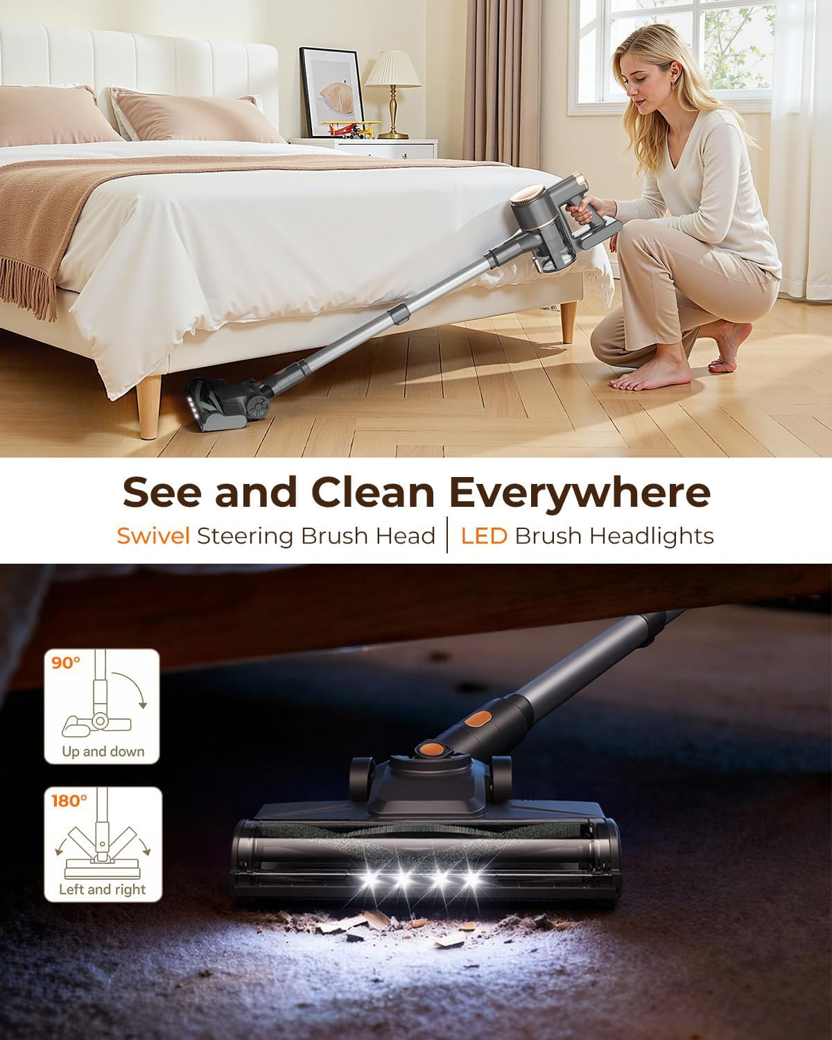 N8 Cordless Vacuum Cleaner – Lightweight, Powerful Suction, 40 Min Runtime, Gold