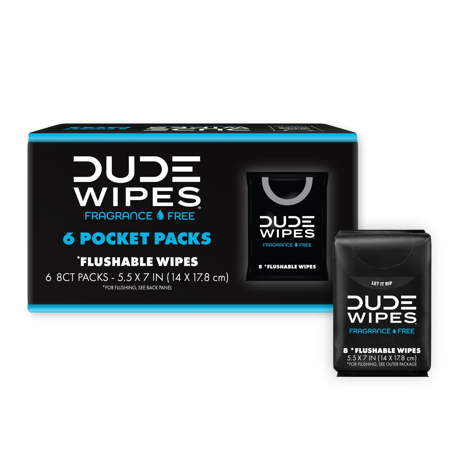DUDE Wipes Unscented Pocket Packs – Travel – 6 8 Count (Pack of 6)