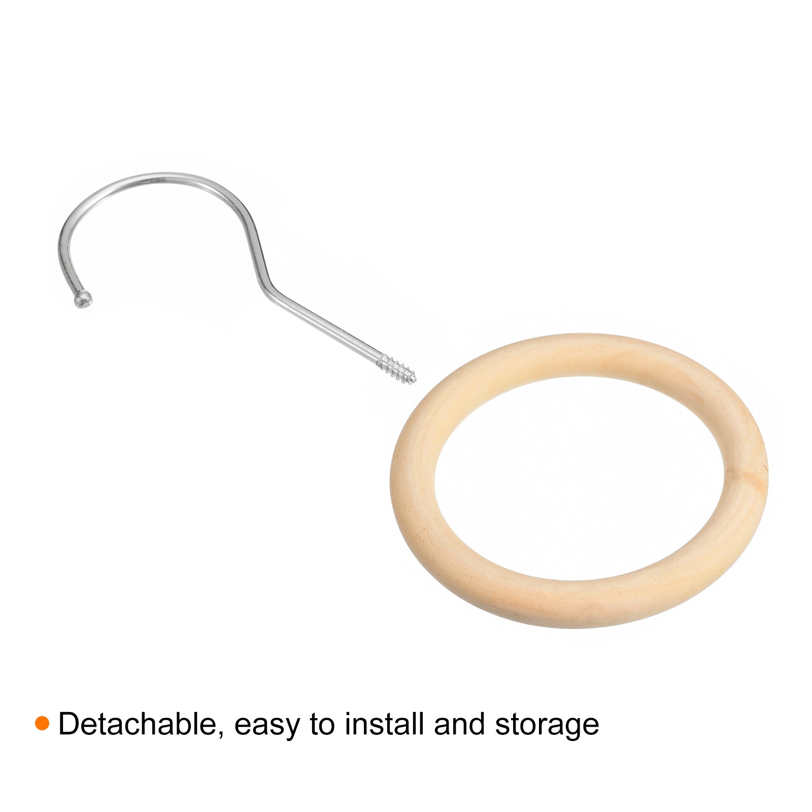 4 Inch Scarf Ring Hanger Wooden Circle Scarf Holder, 10cm Length Hook Silver
