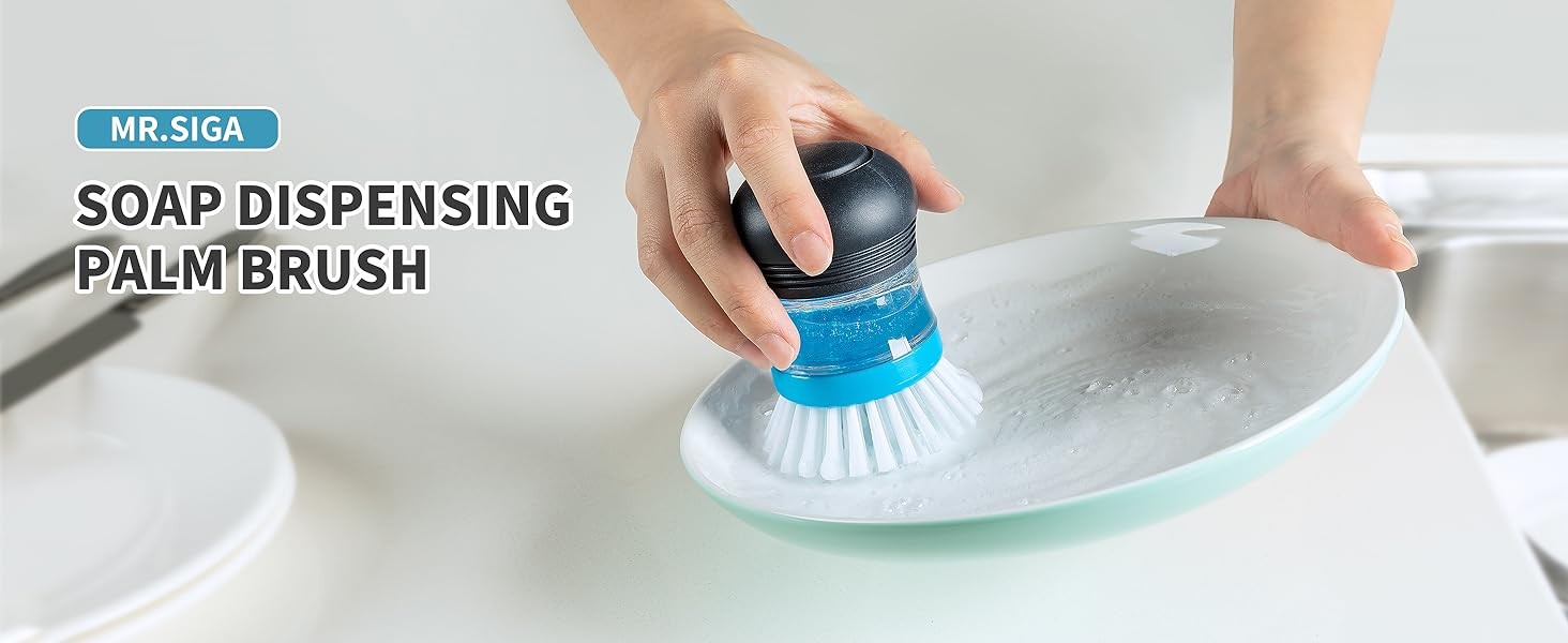 Soap Dispensing Palm Brush, 1 Pack, Navy/Blue | Dish brush with soap dispenser,