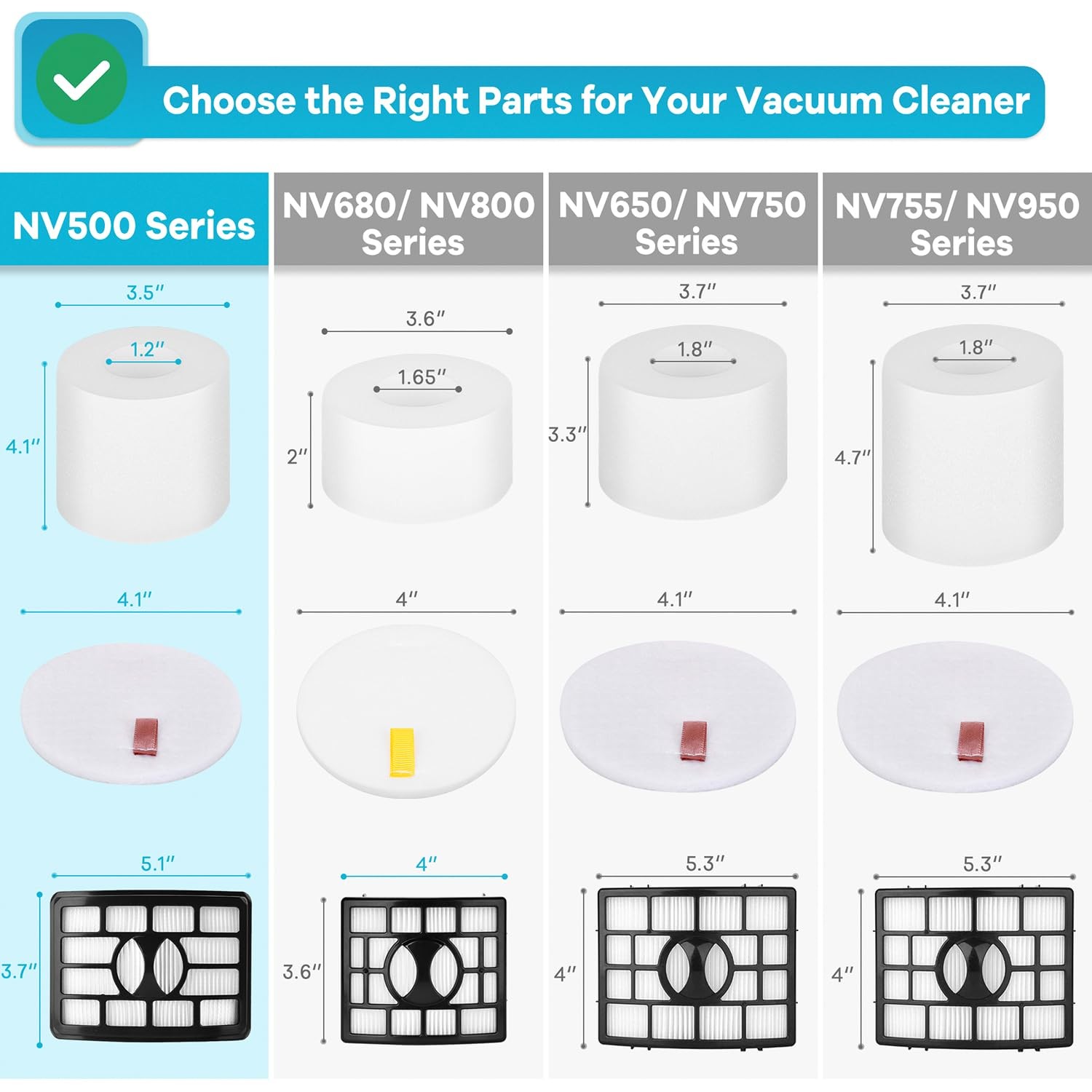 Jollsung NV500 Filters for NV501(2 HEPA + 4 Foam & Felt Sets), white, black