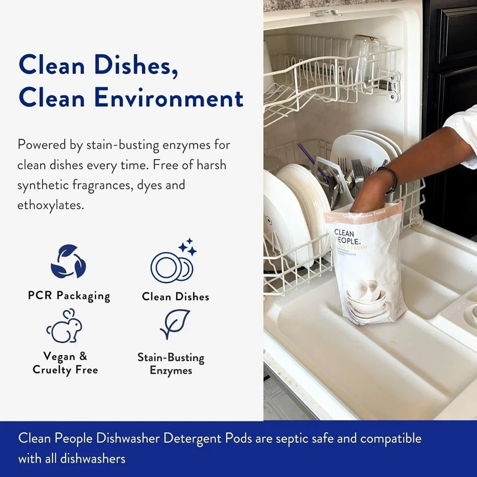 Clean People Dishwasher Pods – Cuts Grease & Rinses Sparkling 120 Count