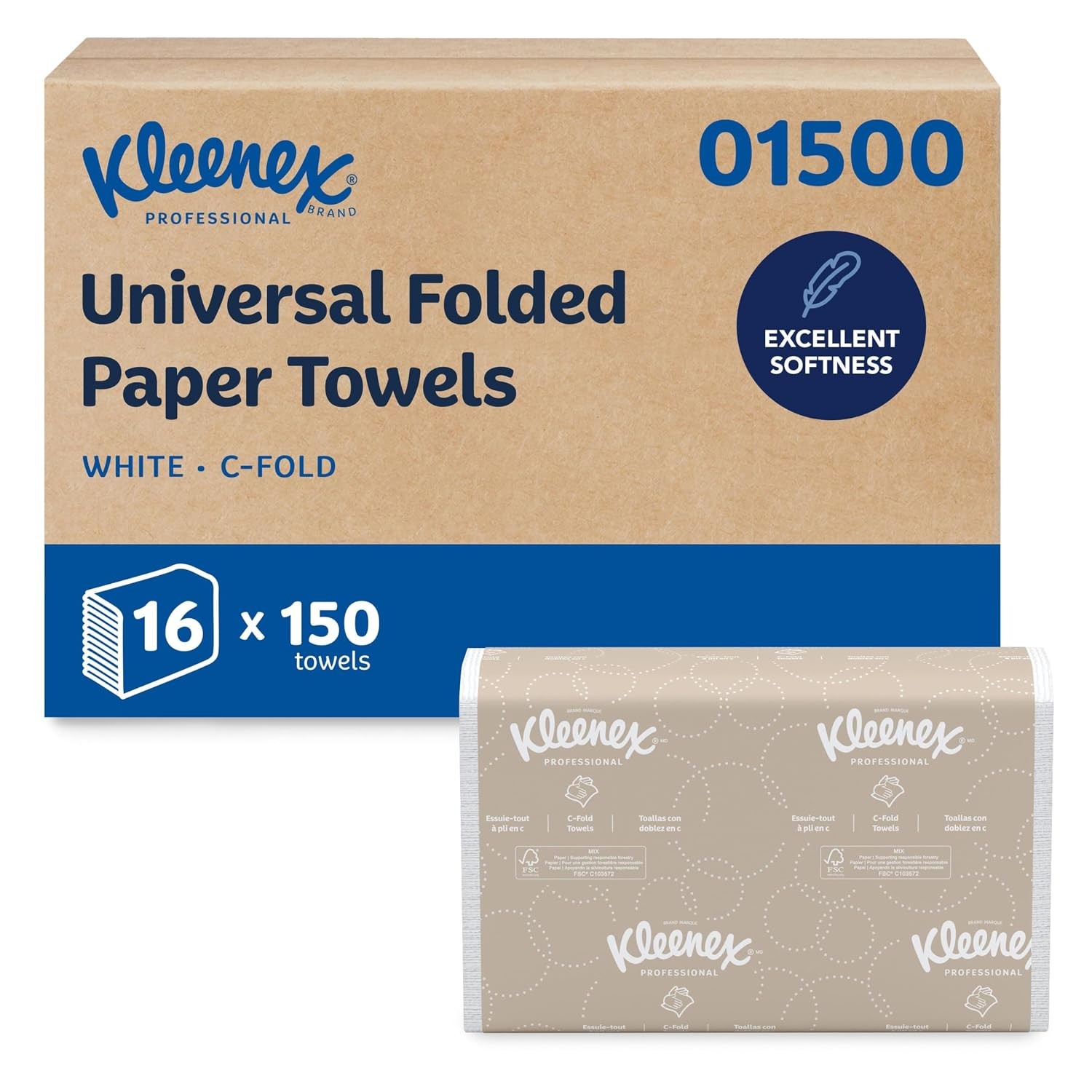 Kleenex 01500 C-Fold Paper Towels 2400ct 16×150 Sheets White 1-Ply